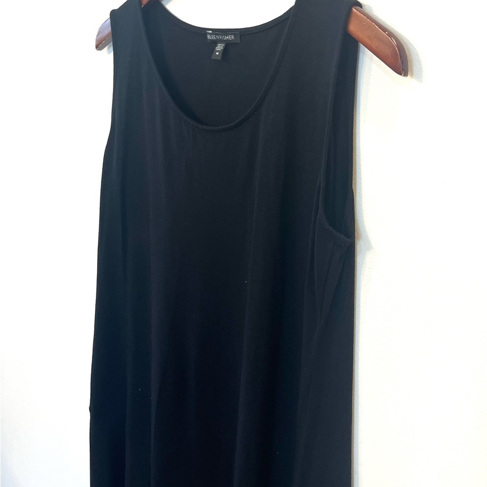 Eileen Fisher black asymmetrical midi dress sleeveless scoop neck medium - Picture 4 of 8